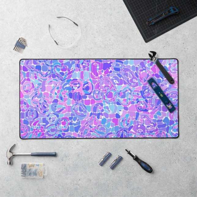 Boho Trippy Groovy Colourful Abstract Blob Mosaic Desk Mat (Workstation)