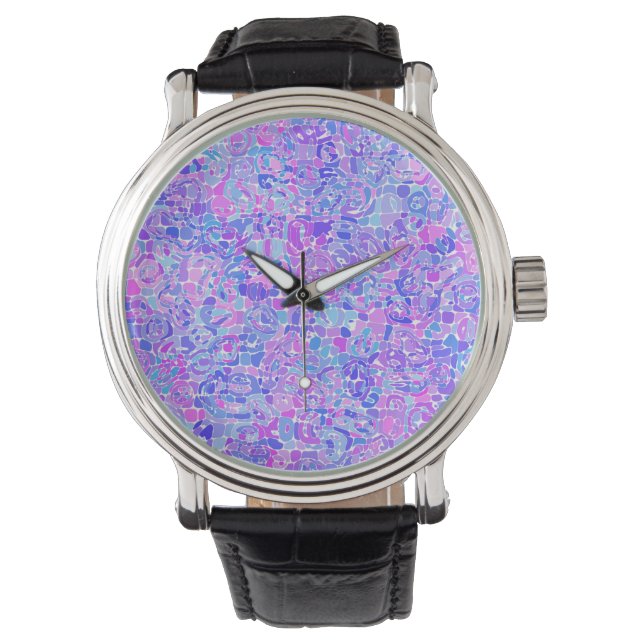 Boho Trippy Groovy Colourful Abstract Blob Mosaic Watch (Front)