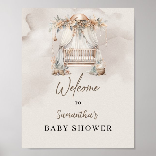 Boho tropical baby crib pampas Baby Shower welcome Poster (Front)