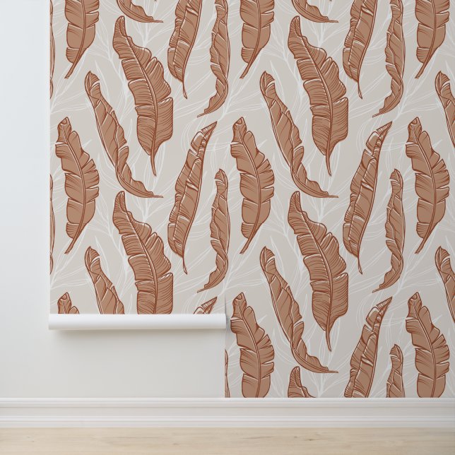 Boho Tropical Banana Leaves Print Wallpaper (Application)