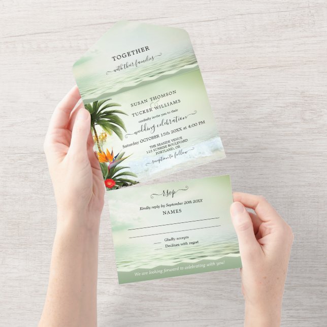 Boho Tropical Beach All in One Wedding Invitation (Tearaway)