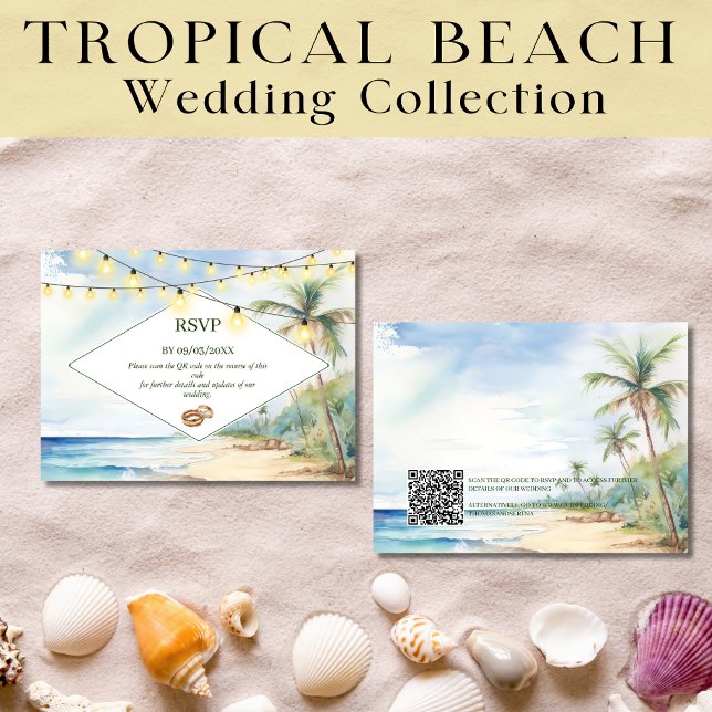 Boho Tropical Beach QR Code RSVP Wedding  Card (Creator Uploaded)