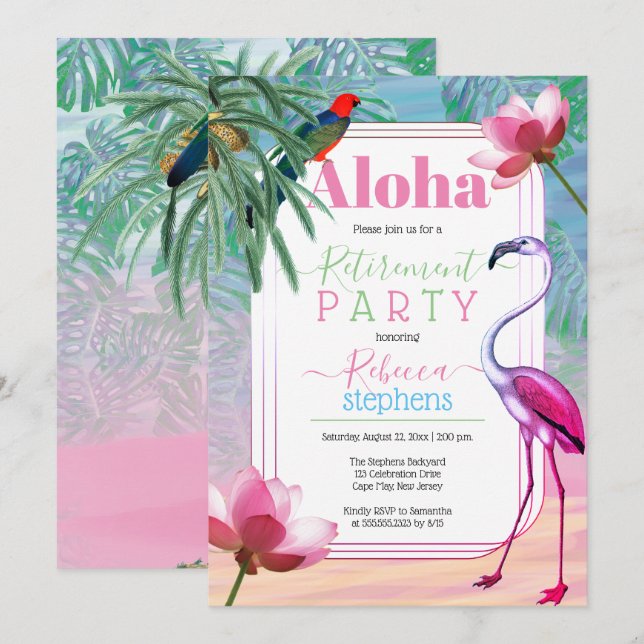 Boho Tropical Beach Watercolor Retirement Party Invitation (Front/Back)