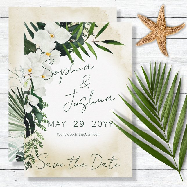 Boho Tropical Beach Watercolor Wedding Save The Date (Creator Uploaded)