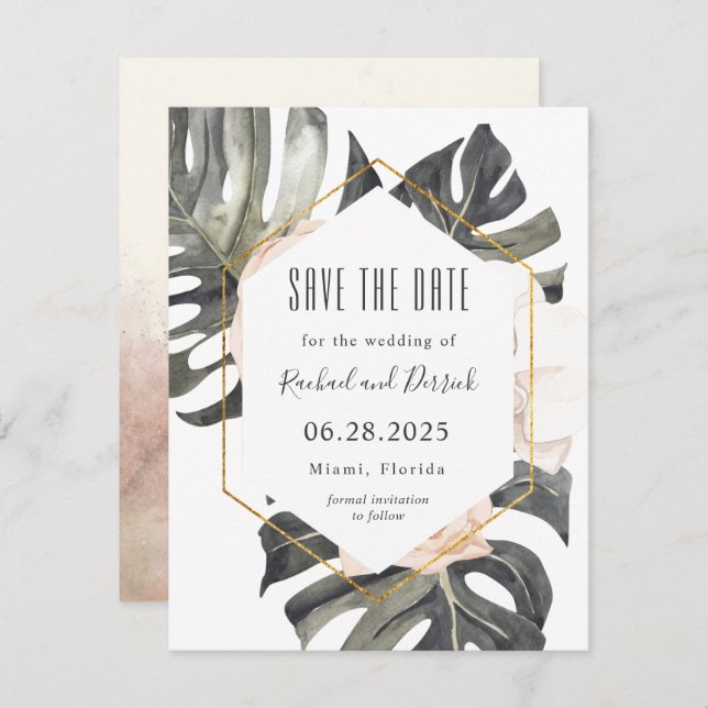 Boho Tropical Beach Wedding Save the Date (Front/Back)