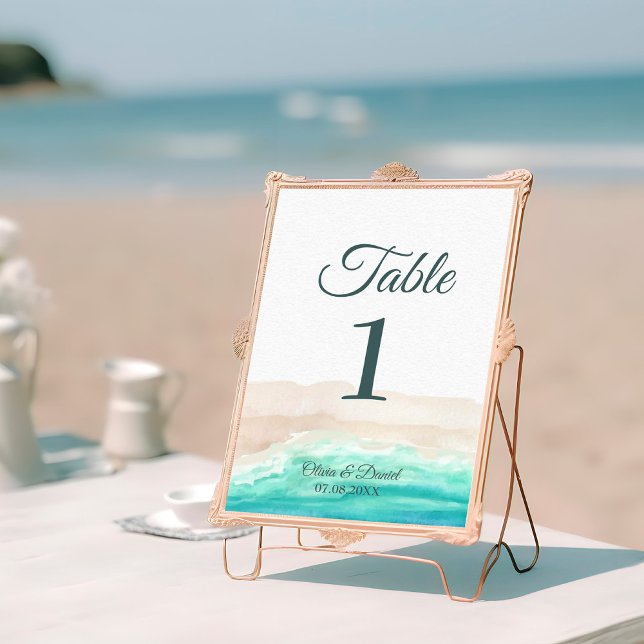 Boho Tropical Beach Wedding Table Number Card (Boho Tropical Beach and Palm Trees Table Number on a sunny beach)