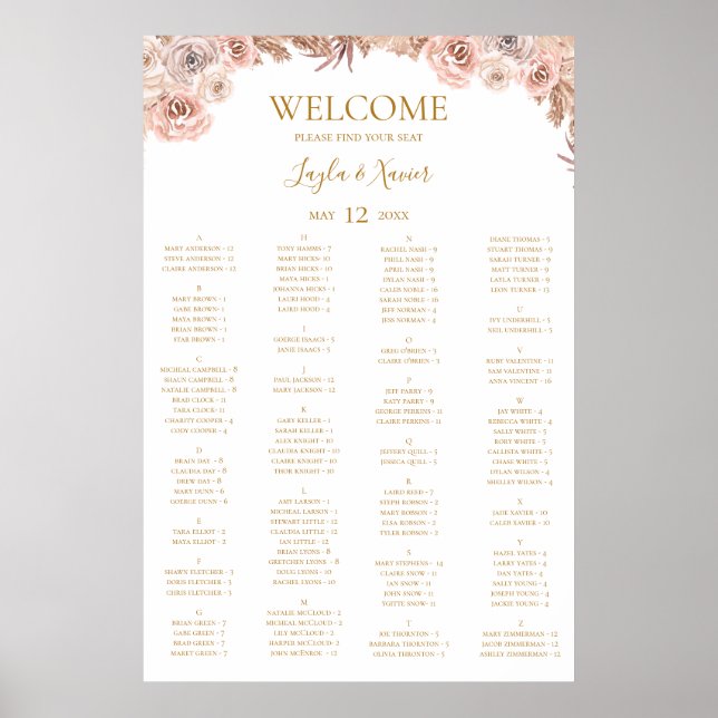 Boho Tropical Botanical | Alphabetical Seating  Poster (Front)