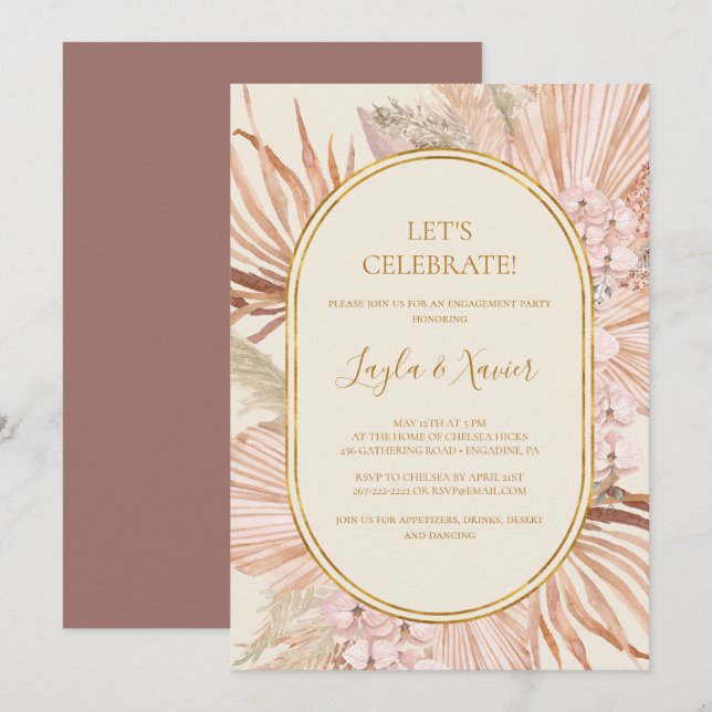 Boho Tropical Botanical Dusty Rose Let's Celebrate Invitation (Front/Back)