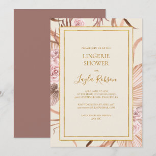 Boho Tropical Botanical Dusty Rose Lingerie Shower Invitation
