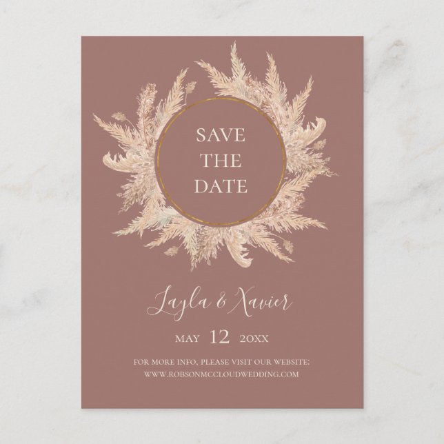 Boho Tropical Botanical | Dusty Rose Save The Date Invitation Postcard (Front)