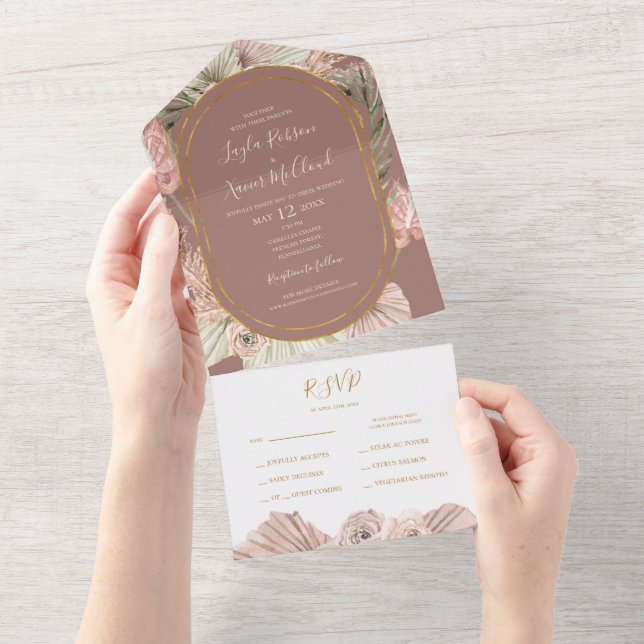 Boho Tropical Botanical | Dusty Rose Seal And Send All In One Invitation (Tearaway)