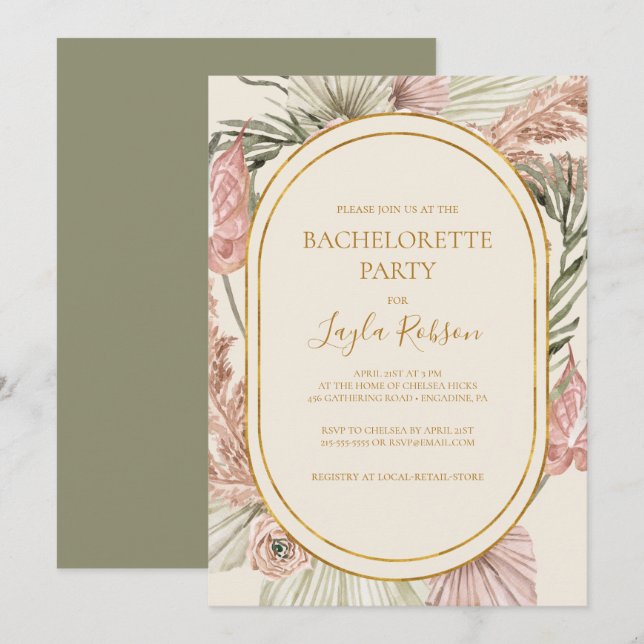 Boho Tropical Botanical | Green Bachelorette Party Invitation (Front/Back)