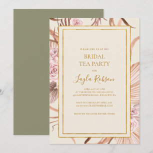Boho Tropical Botanical Green Bridal Tea Party Invitation
