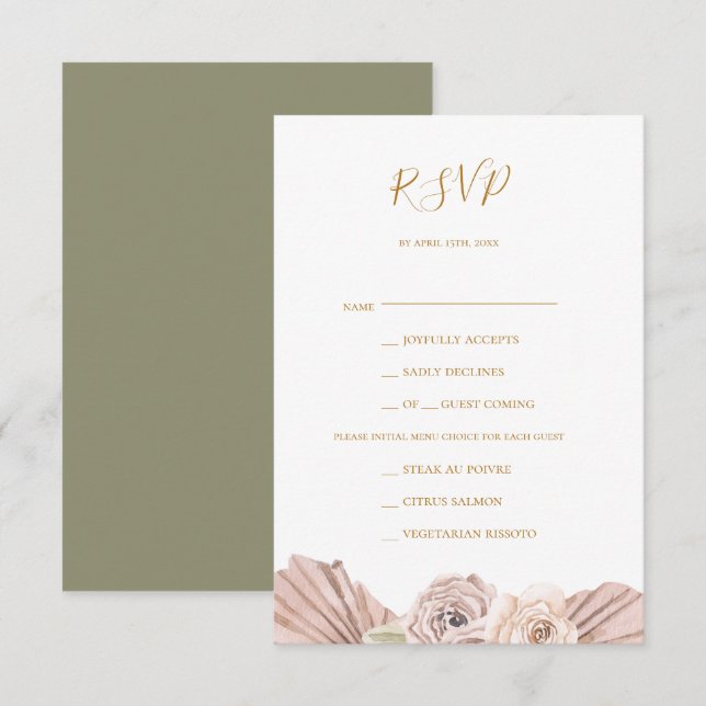 Boho Tropical Botanical Green Menu Choice RSVP (Front/Back)
