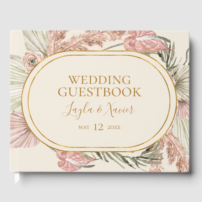 Boho Tropical Botanical | Green Wedding Guest Book (Front)