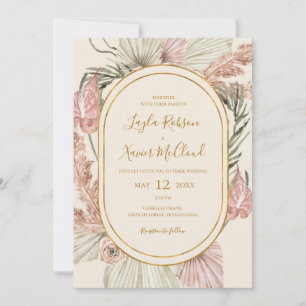 Boho Tropical Botanical Ivory All In One Wedding Invitation