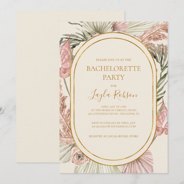 Boho Tropical Botanical | Ivory Bachelorette Party Invitation (Front/Back)