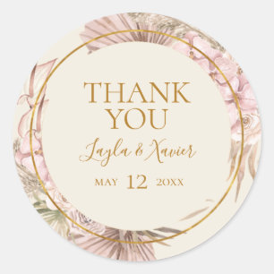 Boho Tropical Botanical   Ivory Thank You Favour Classic Round Sticker