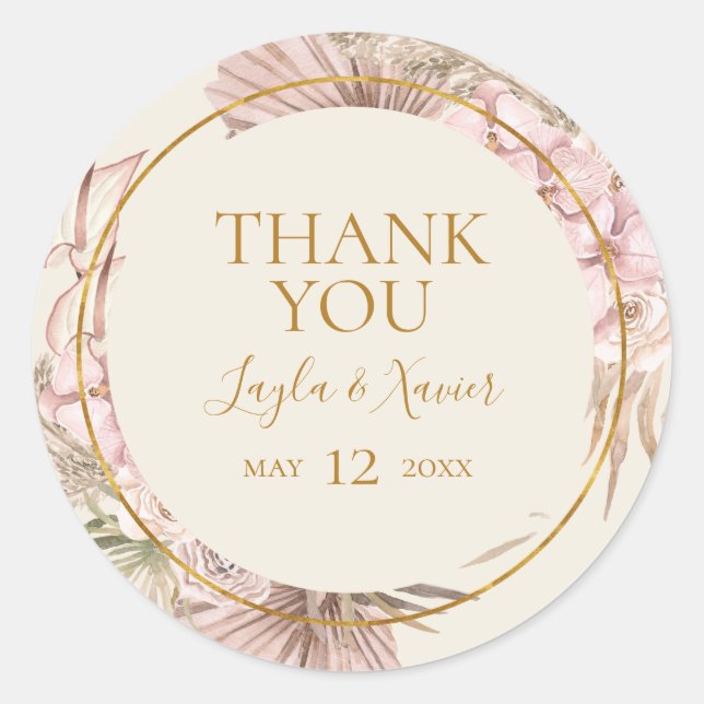 Boho Tropical Botanical | Ivory Thank You Favour Classic Round Sticker (Front)