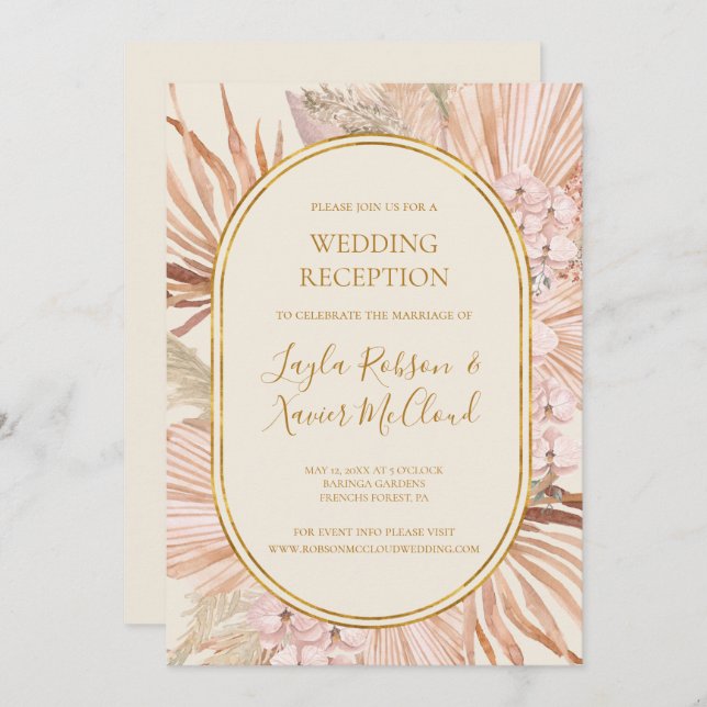 Boho Tropical Botanical | Ivory Wedding Reception Invitation (Front/Back)