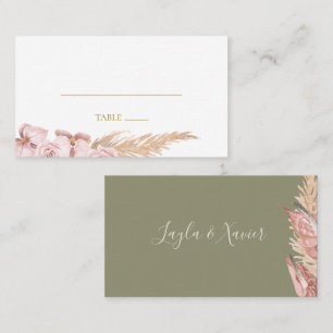 Boho Tropical Botanical Olive Green Flat Wedding Place Card