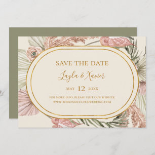 Boho Tropical Botanical   Olive Green Horizontal Save The Date