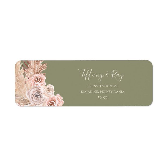 Boho Tropical Botanical Olive Green Return Address (Front)