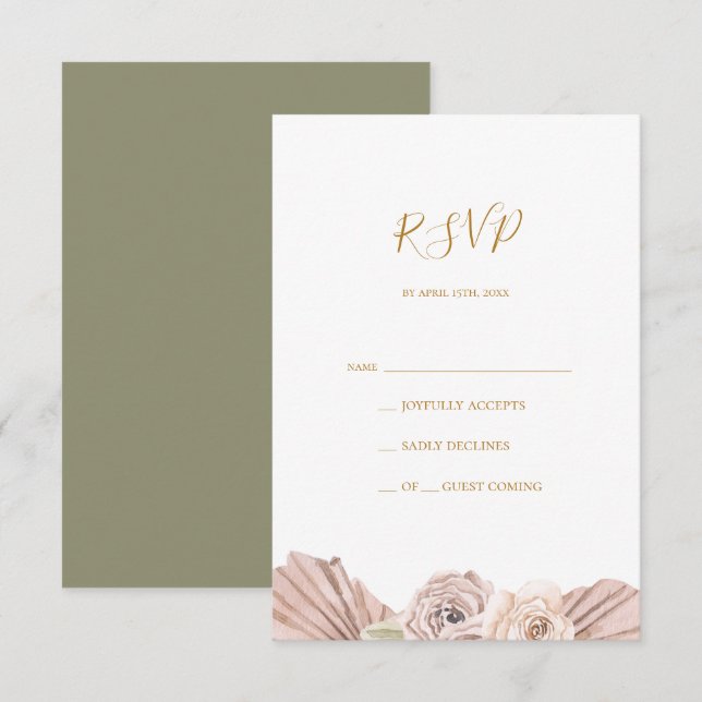 Boho Tropical Botanical | Olive Green RSVP Card (Front/Back)