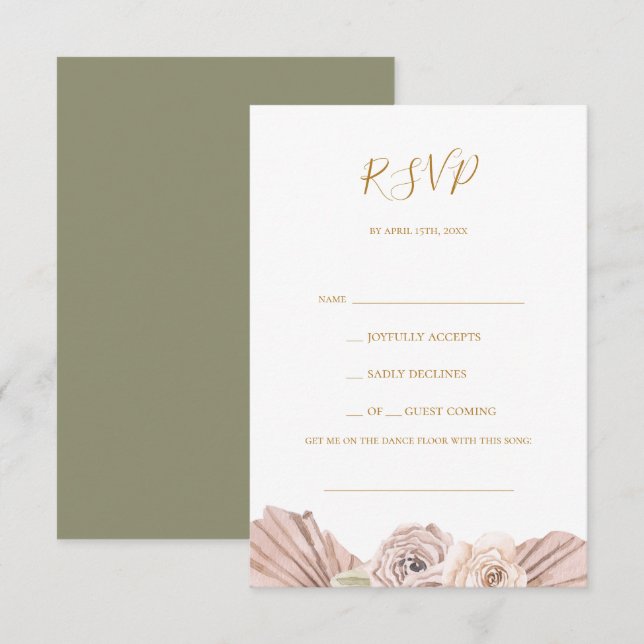 Boho Tropical Botanical | Olive Green Song Request RSVP Card (Front/Back)