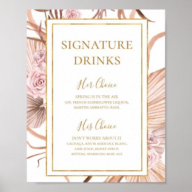 Boho Tropical Botanical | Signature Drinks Sign (Front)