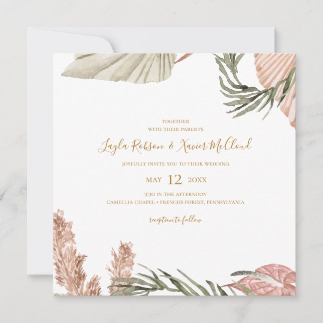 Boho Tropical Botanical | Simple Square Wedding Invitation (Front)
