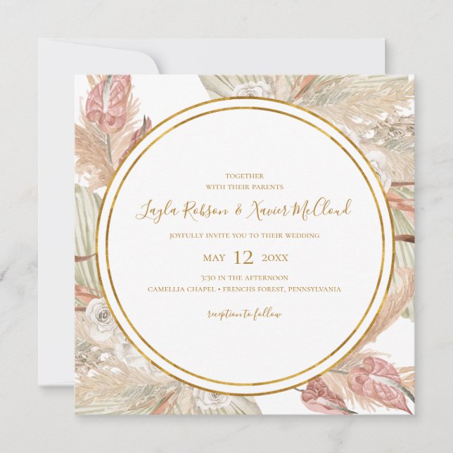 Boho Tropical Botanical | Square Wedding Invitation (Front)