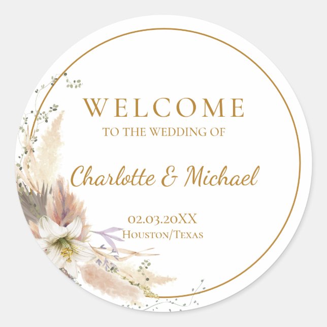 Boho Tropical Botanical | Wedding Welcome   Classic Round Sticker (Front)