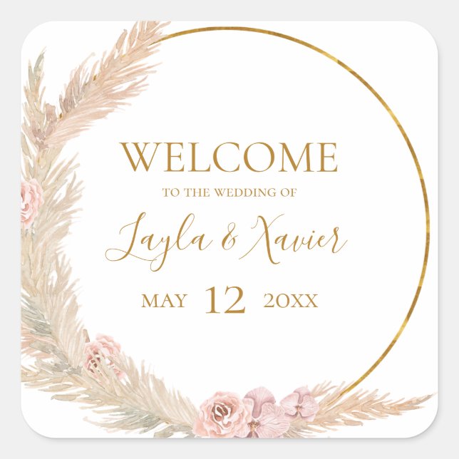 Boho Tropical Botanical | Wedding Welcome Square Sticker (Front)