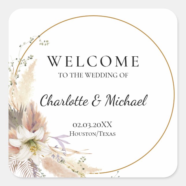 Boho Tropical Botanical | Wedding Welcome   Square Sticker (Front)