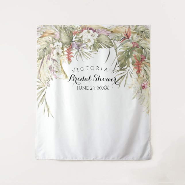 Boho Tropical Bridal Shower Photo Booth Tapestry (Front)
