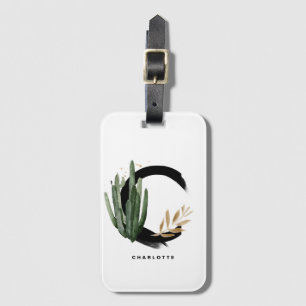Boho Tropical Cactus Letter A Monogram Bridesmaid Luggage Tag