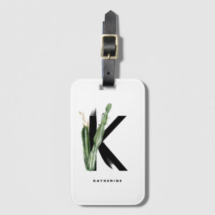 Boho Tropical Cactus Letter K Monogram Bridesmaid Luggage Tag