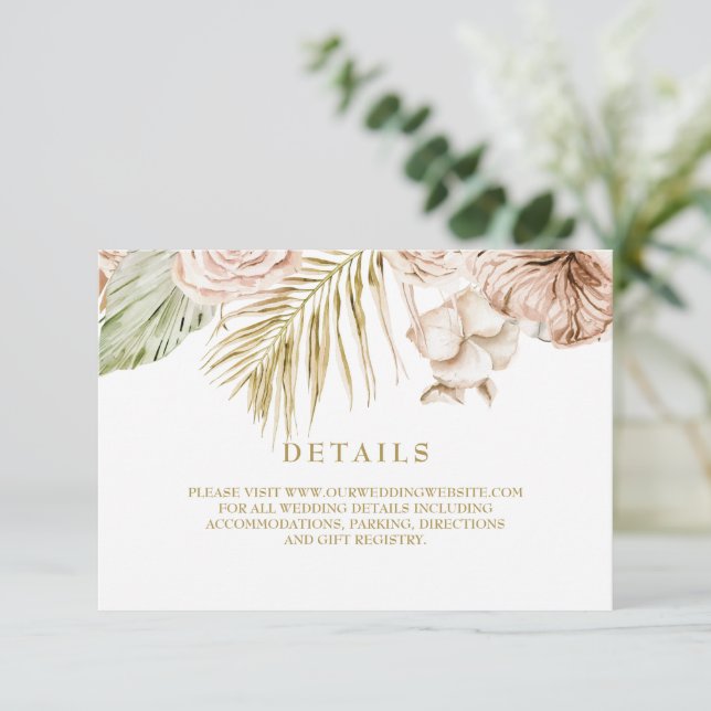 Boho Tropical Dried Floral and pampas Details card (Standing Front)