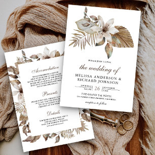 Boho Tropical Dried Palm Floral All in One Wedding Invitation