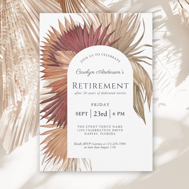 Boho Tropical Fan Palms Retirement Party Invitation (Available as printed and paperless digital download!)
