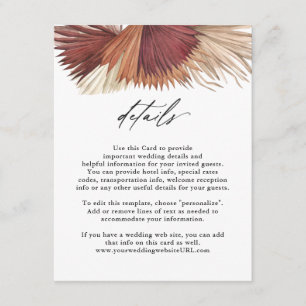 Boho Tropical Fan Palms Wedding Details Info Enclosure Card