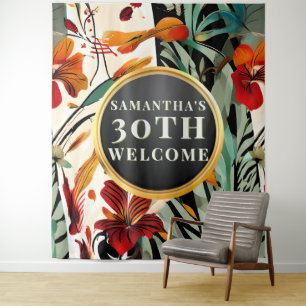 Boho Tropical Floral 30th Birthday Welcome Tapestry
