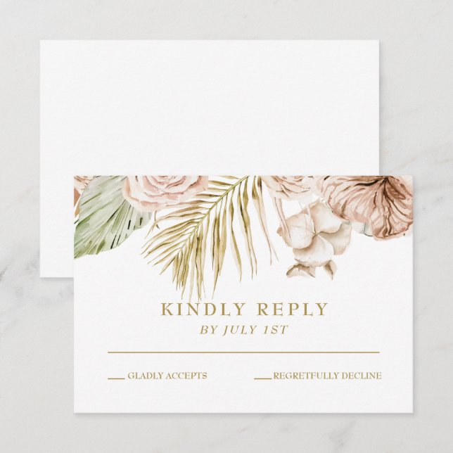 Boho Tropical Floral and palm terracotta wedding RSVP Card (Front/Back)