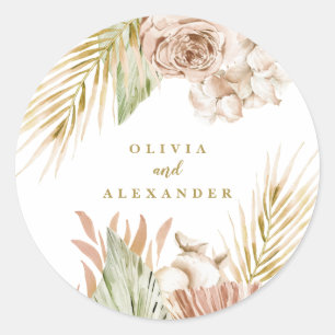 Boho Tropical Floral and Palm Wedding Classic Round Sticker