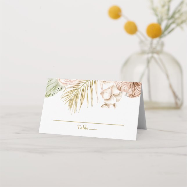 boho Tropical Floral and Palm Wedding Place Card (Front)