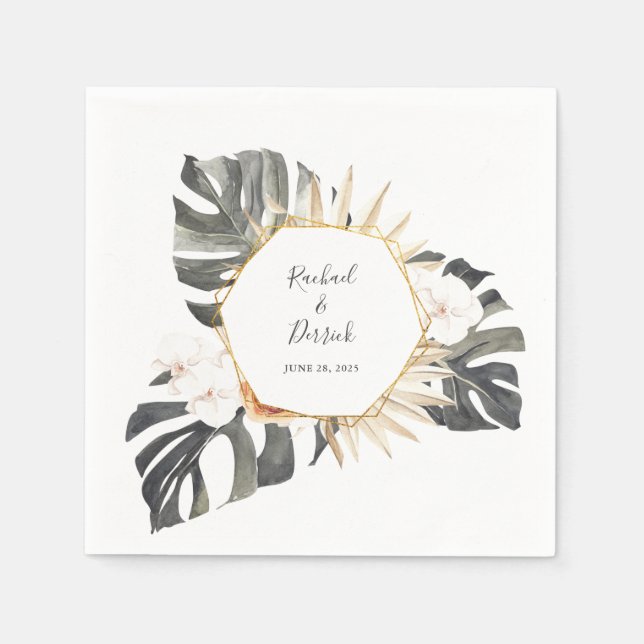 Boho Tropical Floral Beach Wedding Napkin (Front)
