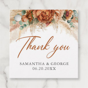 Boho tropical floral copper pampas grass wedding favour tags