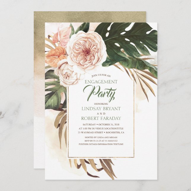 Boho Tropical Floral Desert Engagement Party Invitation (Front/Back)
