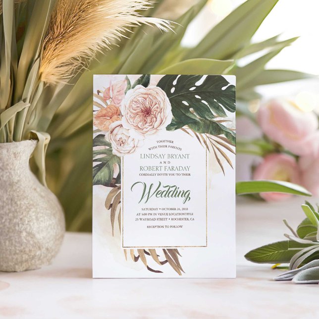 Boho Tropical Floral Desert Wedding Invitation (Tropical Boho Wedding Invitations)